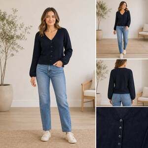 Madewell Texture & Thread Black Button Front Cardigan XXS Cropped Minimalist